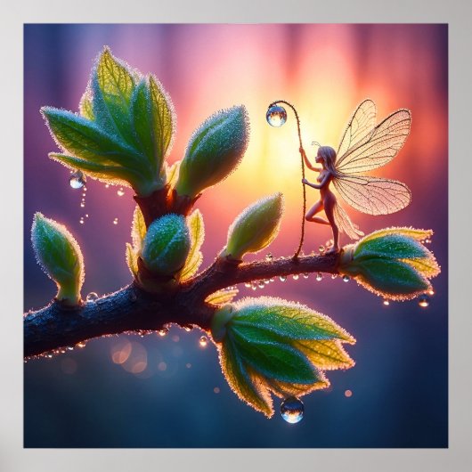 Beautiful spring nature with miniature pixie art ポスター (正面)