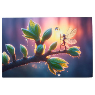Beautiful spring nature with miniature pixie art メタルプリント