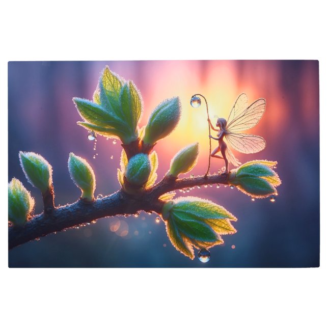 Beautiful spring nature with miniature pixie art メタルプリント (正面)