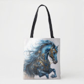 Beautiful Steampunk Stallion Blue Black トートバッグ (正面)