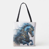 Beautiful Steampunk Stallion Blue Black トートバッグ (裏面)