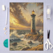 Beautiful Stormy Coastal Lighthouse Decoupage 薄葉紙 (クラフト)