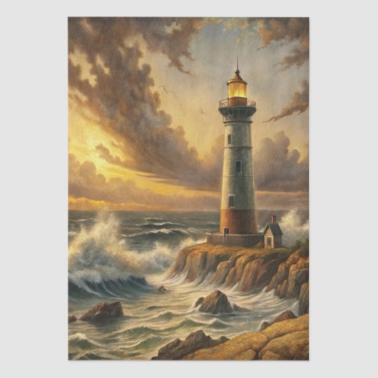Beautiful Stormy Coastal Lighthouse Decoupage 薄葉紙 (正面)