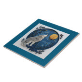 Beautiful Stylish Grey Wolf Howling at the Moon タイル (側面)