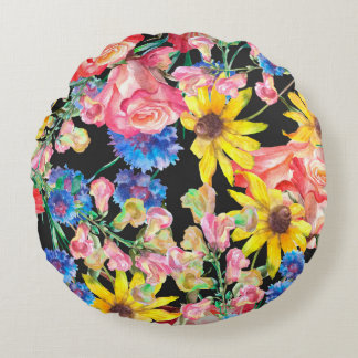 Beautiful Summer flowers with roses. Floral seamle ラウンドクッション