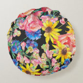 Beautiful Summer flowers with roses. Floral seamle ラウンドクッション (裏面)