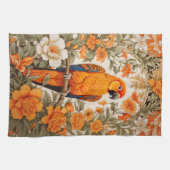 Beautiful Sun Conure William Morris Inspired キッチンタオル (横)