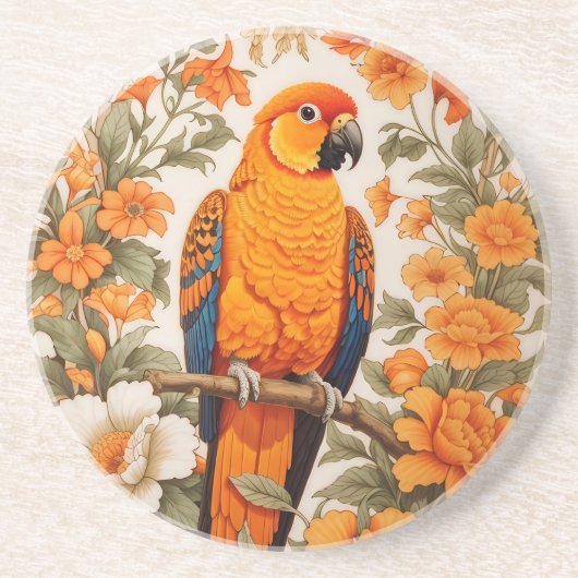 Beautiful Sun Conure William Morris Inspired コースター (正面)