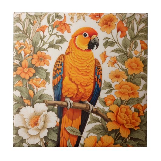 Beautiful Sun Conure William Morris Inspired タイル (正面)