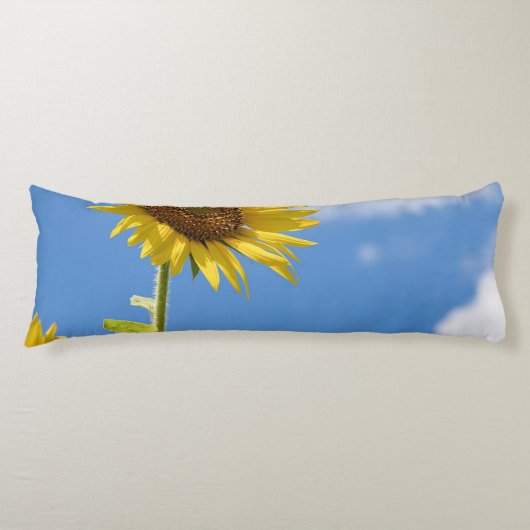 beautiful sun flowers with cloudy blue sky ボディピロー (正面)