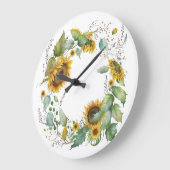 Beautiful Sunflower Wreath Illustration ラージ壁時計 (傾斜)