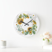 Beautiful Sunflower Wreath Illustration ラージ壁時計 (ホーム)