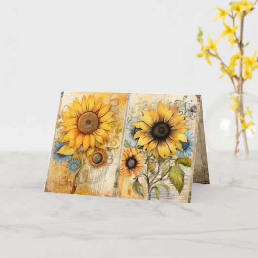 Beautiful sunflowers folded greeting card カード (黄色い花)