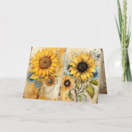 Beautiful sunflowers folded greeting card カード