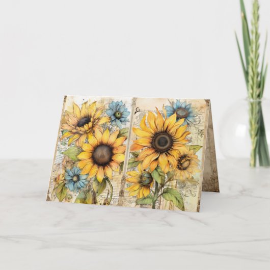 Beautiful sunflowers folded greeting card カード (正面)