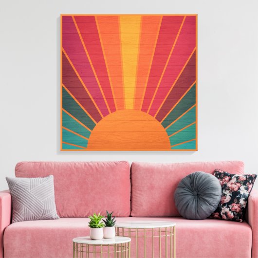 Beautiful Sunny Sun Rays Southwestern Folk Art キャンバスプリント (インサイチュ (リビング))