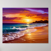 Beautiful Sunset Ocean Beach Walk Seascape Art ポスター (正面)