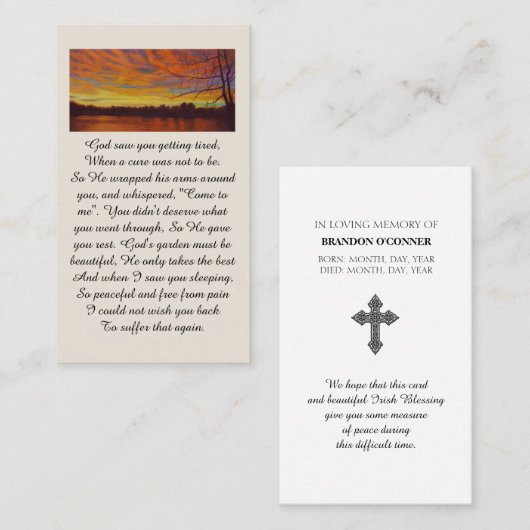 Beautiful Sunset on a Lake Memorial Prayer Card 名刺 (正面/裏面)