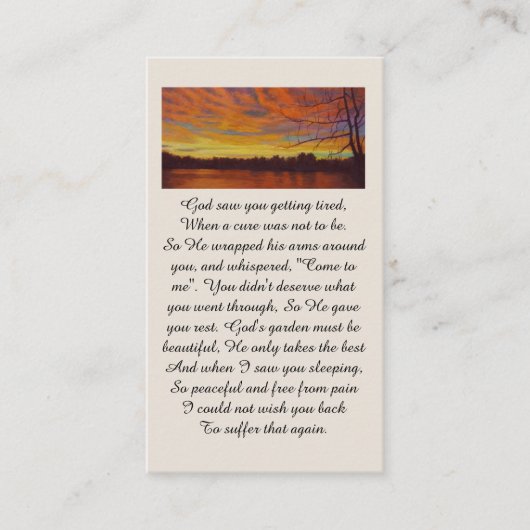 Beautiful Sunset on a Lake Memorial Prayer Card 名刺 (正面)