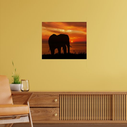 Beautiful Sunset with Silhouette of Elephant ポスター (リビング2)