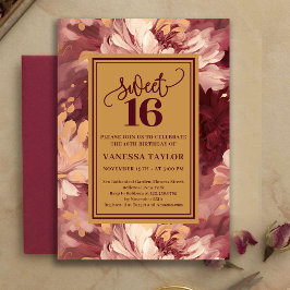 Beautiful Sweet Sixteen Burgundy Blush Boho Invite 招待状