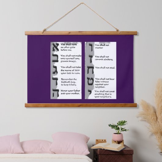 Beautiful Tapestry of the Hebrew Ten Commandments 吊り下げ型タペストリー (寝室)