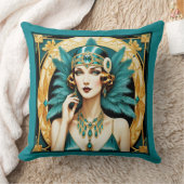 Beautiful Teal and Gold Art Deco Flapper クッション (ブランケット)