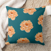 Beautiful teal vibrant peachy flowers pillow  クッション (ブランケット)