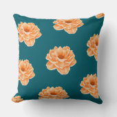 Beautiful teal vibrant peachy flowers pillow  クッション (正面)