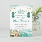 Beautiful Teal Watercolor Mosque Iftar Invitation 招待状 (スタンド正面)