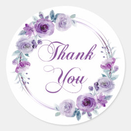 Beautiful Thank You Note Purple Floral Wreath ラウンドシール