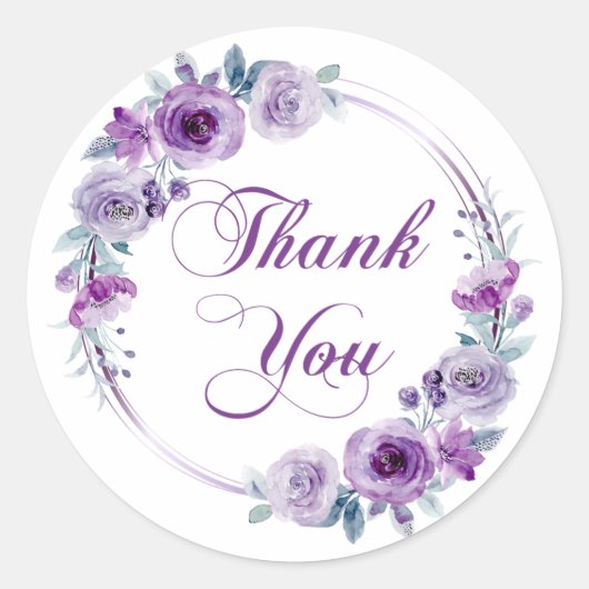 Beautiful Thank You Note Purple Floral Wreath ラウンドシール (正面)