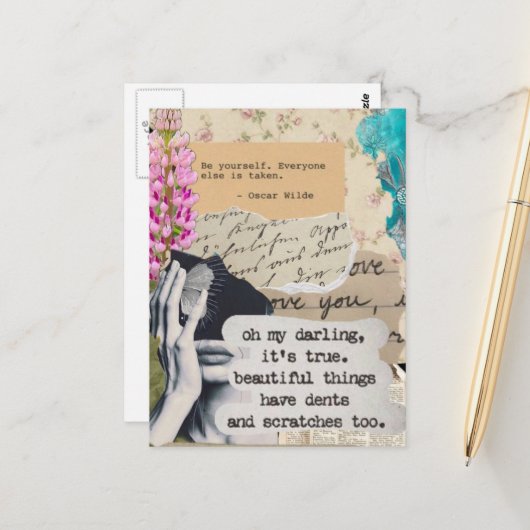 Beautiful Things and Quotes Mixed Media Collage ポストカード (正面/裏面インサイチュ)
