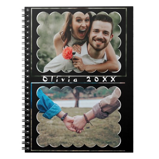Beautiful Trendy Custom Monogram 2 Photo Collage ノートブック (正面)