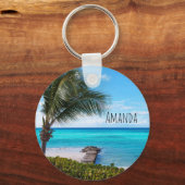 Beautiful Tropical Beach Breezy Palm Tree キーホルダー (正面)