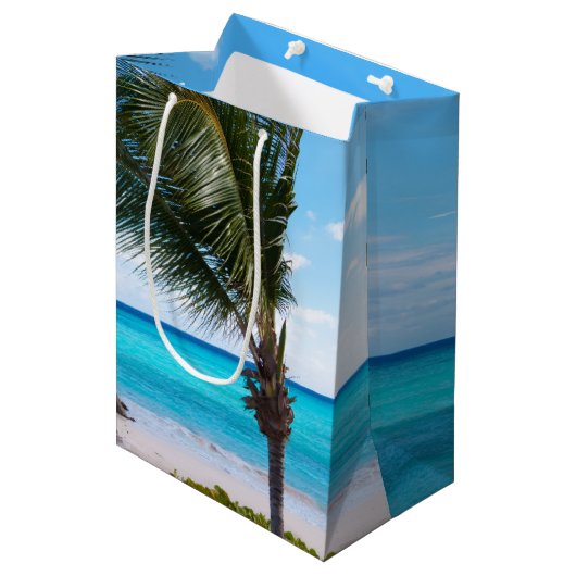 Beautiful Tropical Beach Breezy Palm Tree ミディアムペーパーバッグ (正面アングル)