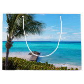 Beautiful Tropical Beach Breezy Palm Tree ラージペーパーバッグ (正面)