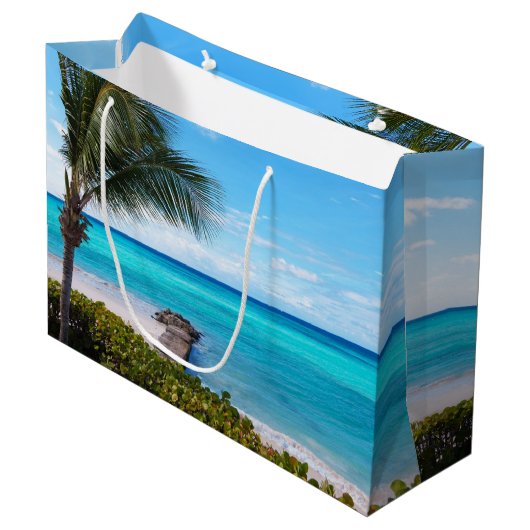 Beautiful Tropical Beach Breezy Palm Tree ラージペーパーバッグ (正面アングル)