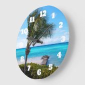 Beautiful Tropical Beach Breezy Palm Tree ラージ壁時計 (傾斜)