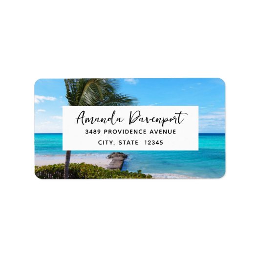 Beautiful Tropical Beach Breezy Palm Tree Address ラベル (正面)