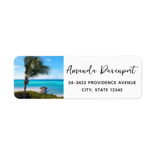 Beautiful Tropical Beach Breezy Palm Tree Address ラベル (正面)