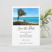 Beautiful Tropical Beach Breezy Palm Tree Wedding セーブザデート (スタンド正面)