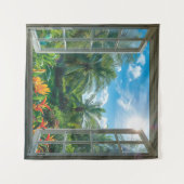 Beautiful Tropical Scenic Window Square タペストリー (正面(横))