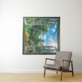Beautiful Tropical Scenic Window Square タペストリー (インサイチュ(横))