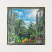 Beautiful Tropical Scenic Window Square タペストリー (正面)