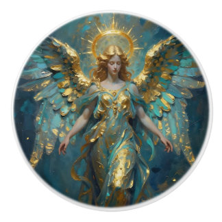 Beautiful Turquoise and Gold Angel Art セラミックノブ
