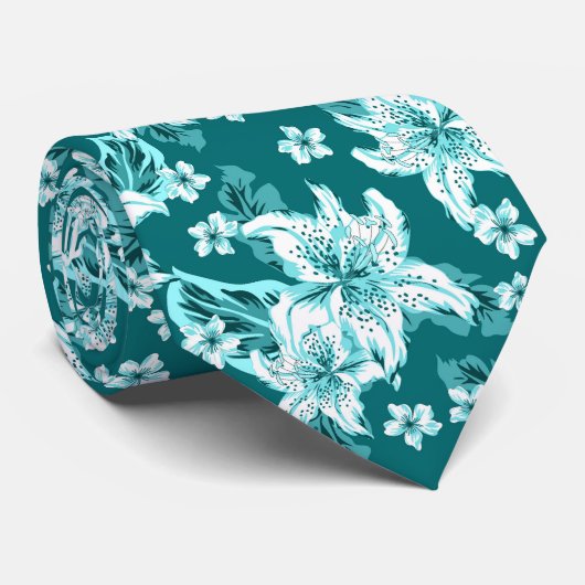 Beautiful turquoise flower pattern ネクタイ (ロール)