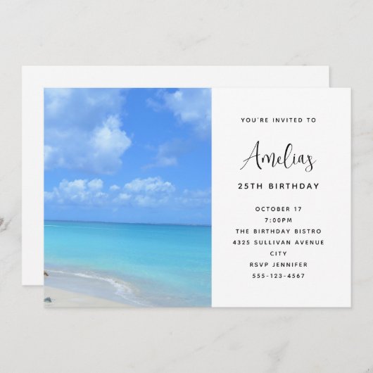 Beautiful Turquoise Tropical Beach  Birthday 招待状 (正面/裏面)