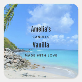 Beautiful Turquoise Tropical Beach Candle Business スクエアシール