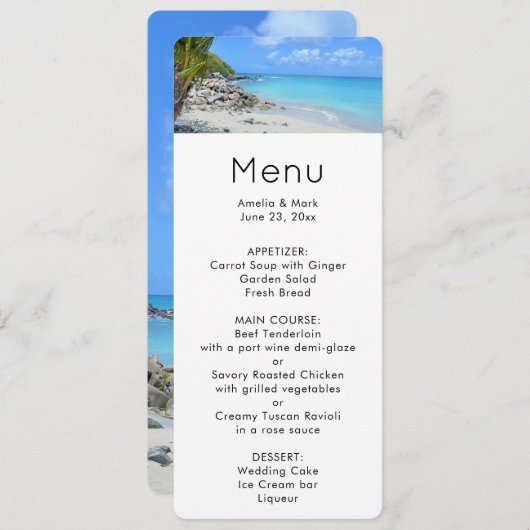 Beautiful Turquoise Tropical Beach Menu 招待状 (正面/裏面)